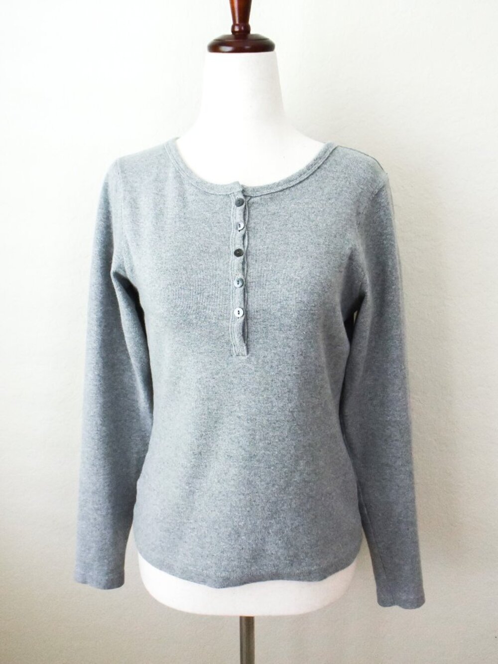 *346 Brooks Brothers* Gray Ribbed Long Sleeve Knit Top - XS